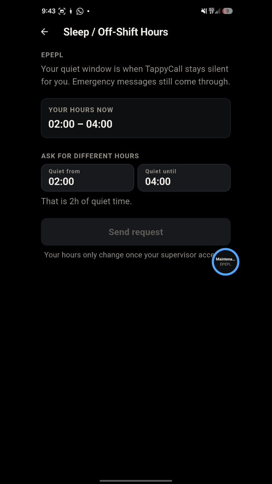 Off-shift hours